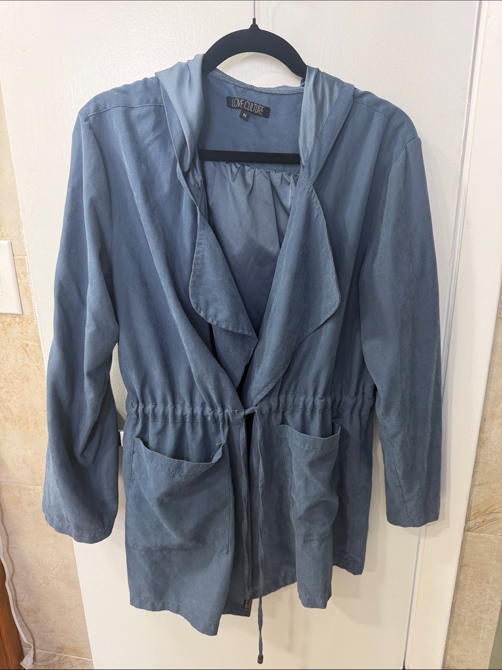 Love Culture Slate Blue Hooded Drawstring Utility Jacket